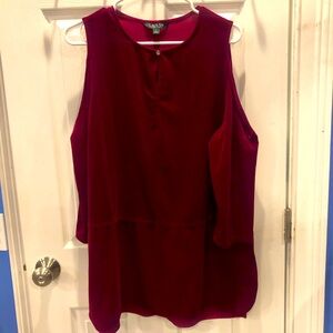 Lauren Dark Red Velvet Cold Shoulder Tunic Top 1X ❤️